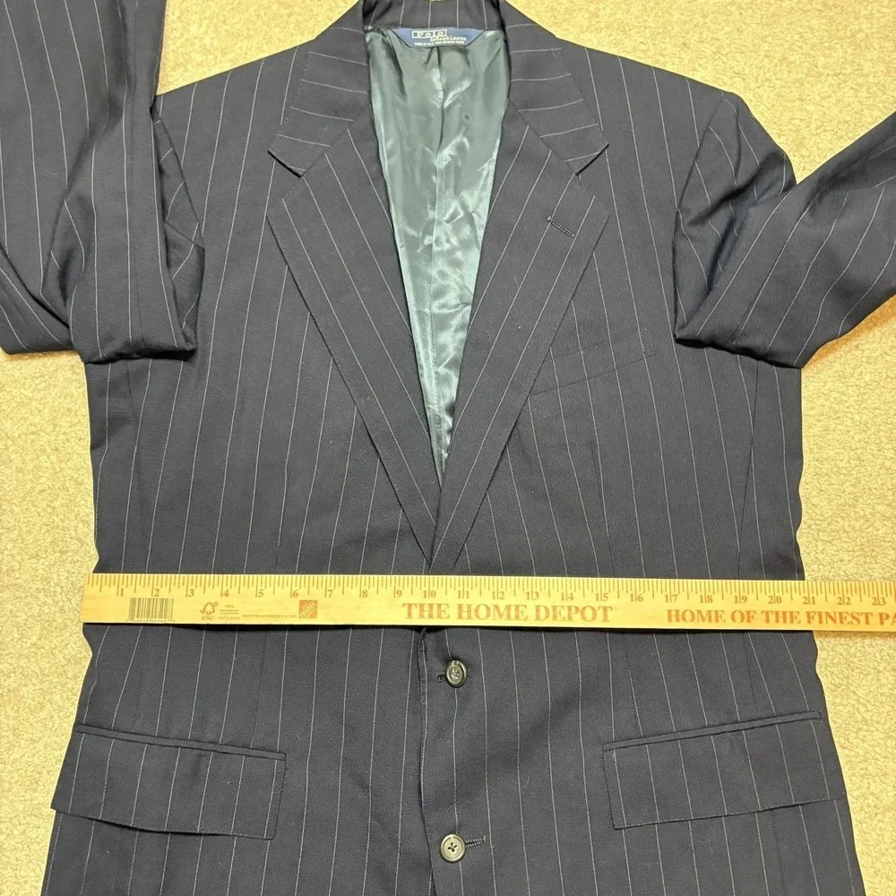 Vtg Polo By Ralph Lauren Blazer Mens 42‎ Blue Wool Pinstripe USA Sport Coat 80s